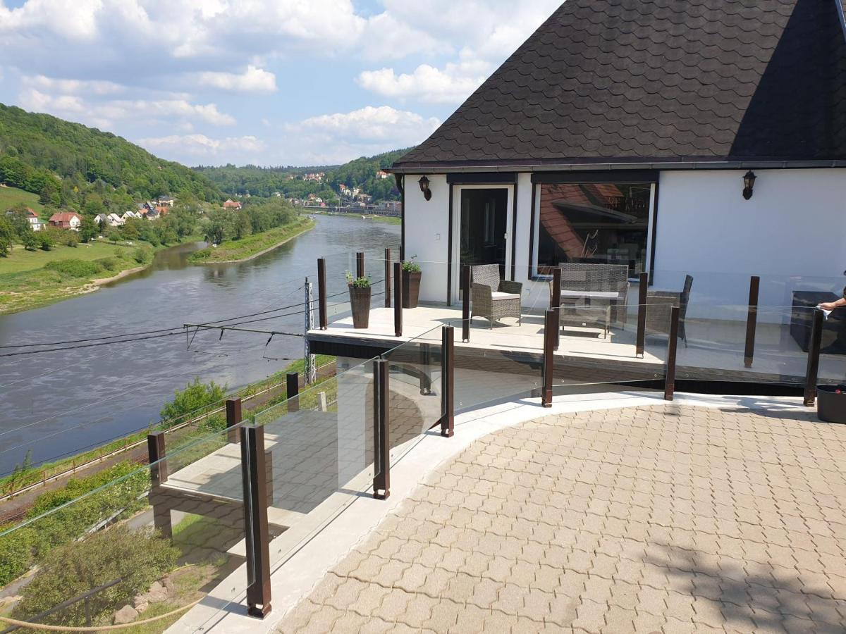 Sächsische Schweiz Ferienhaus mit Elbblick Sauna und Kamin Königstein Exterior foto